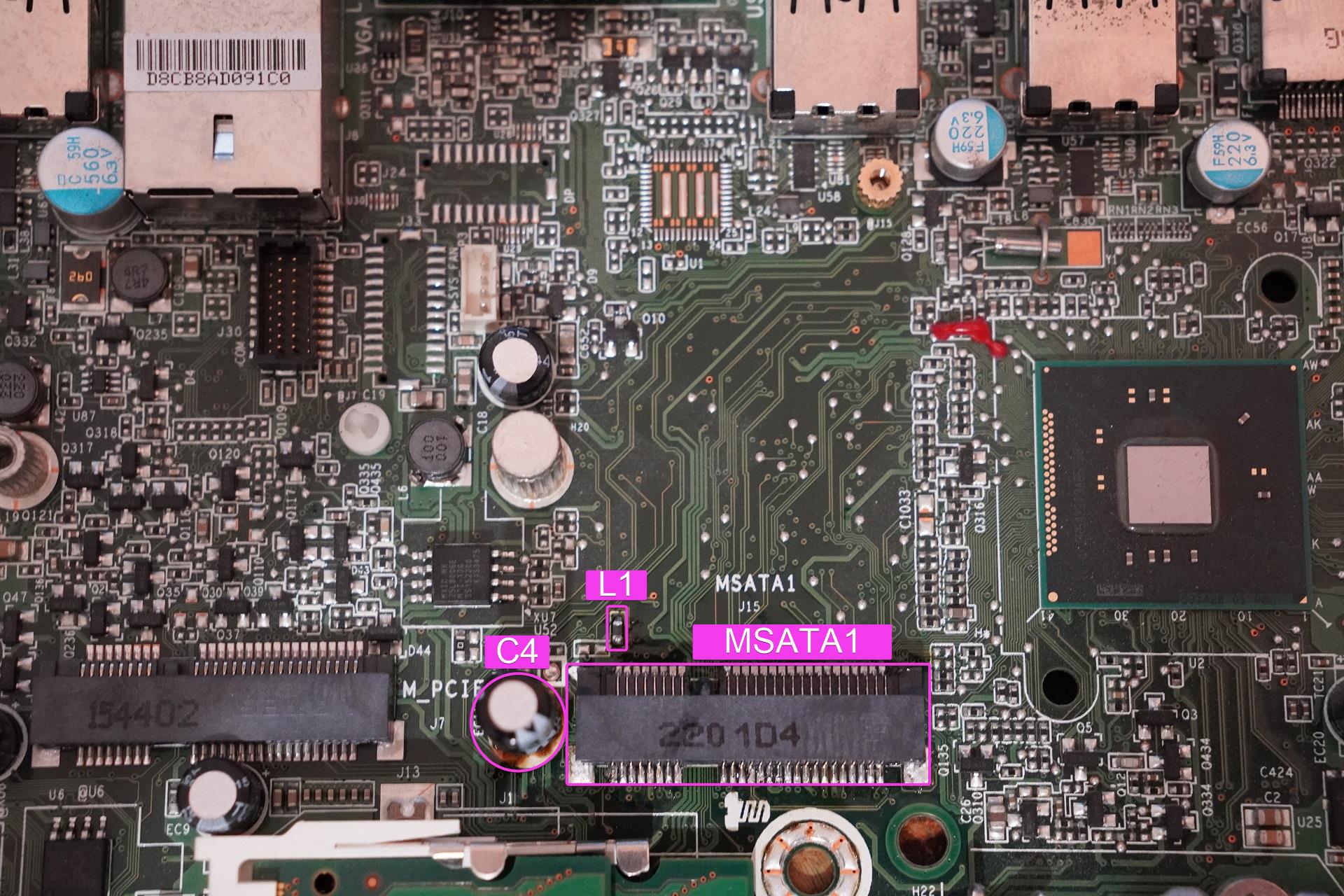 Motherboard top-side components.